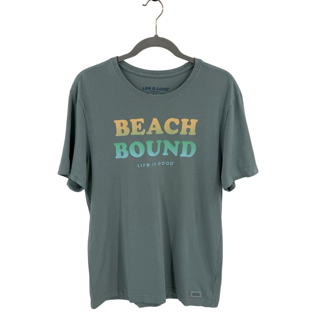 Life is Good Mens Crusher Lite T Shirt Size Medium Green Beach Bound Graphic